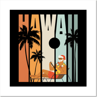 Christmas in July Santa Hawaiian Summer Surf Hawaii Posters and Art